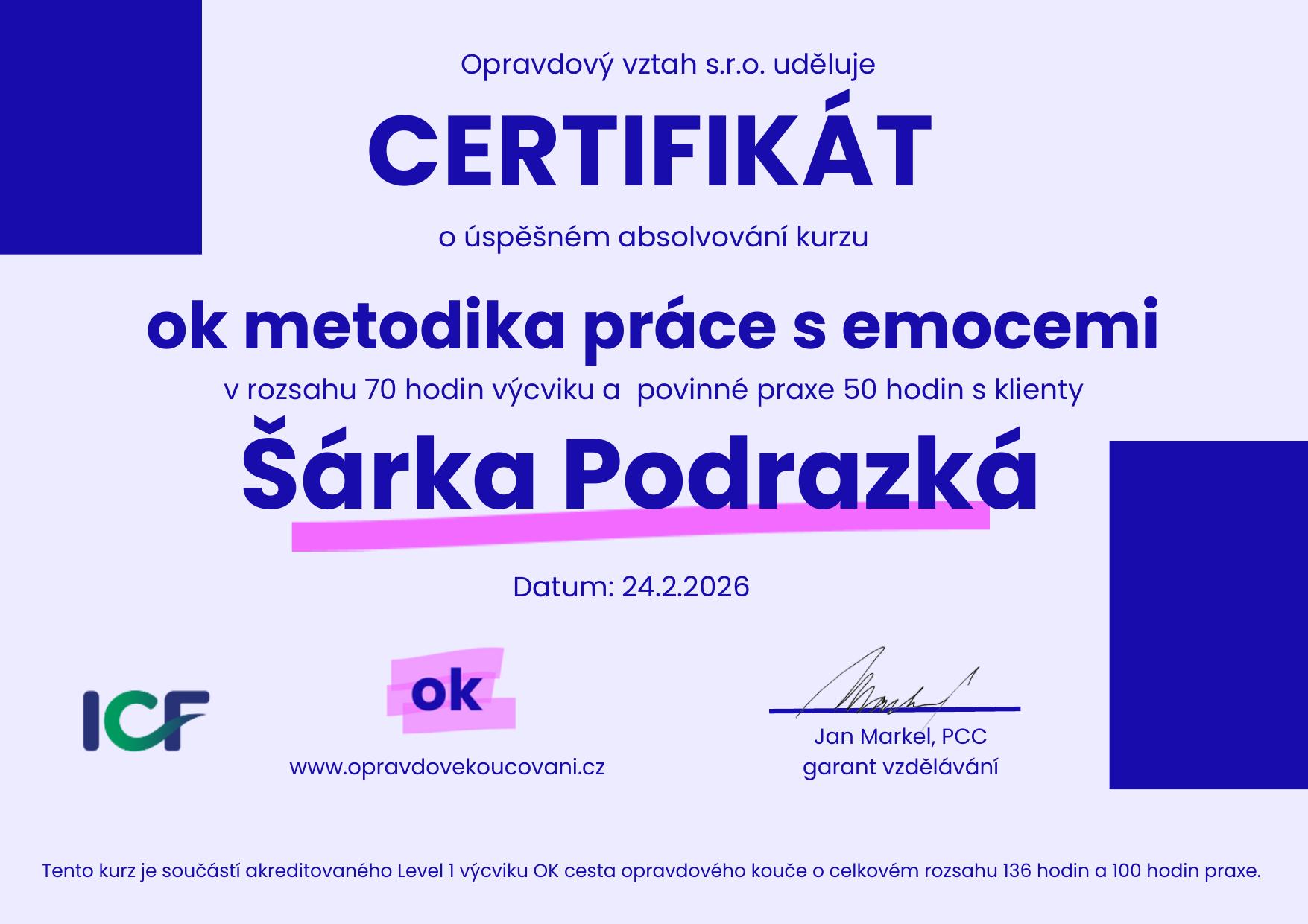 Certifikát Opravdové koučování – metodika